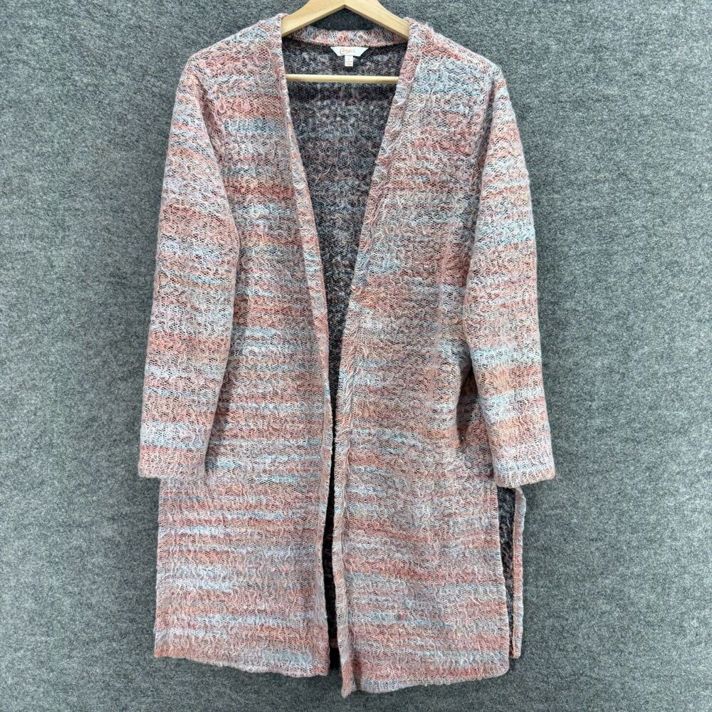 Candie's Cardigan Women L Large Blue Striped Open Front Long Sleeve Knit Casual